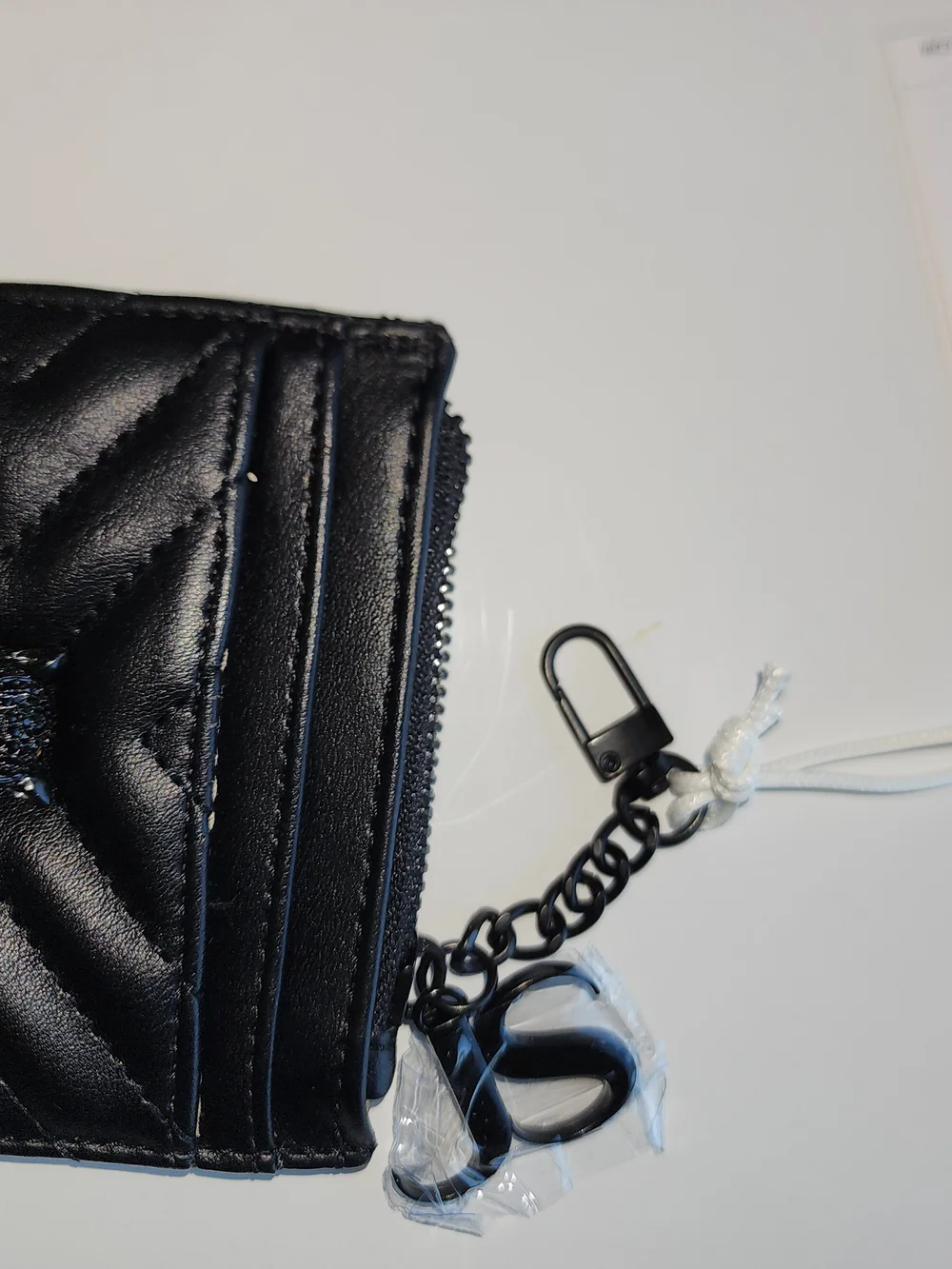NWT Jessica Simpson Black Quilted Card & Key Holder with Crystal Panther Charm